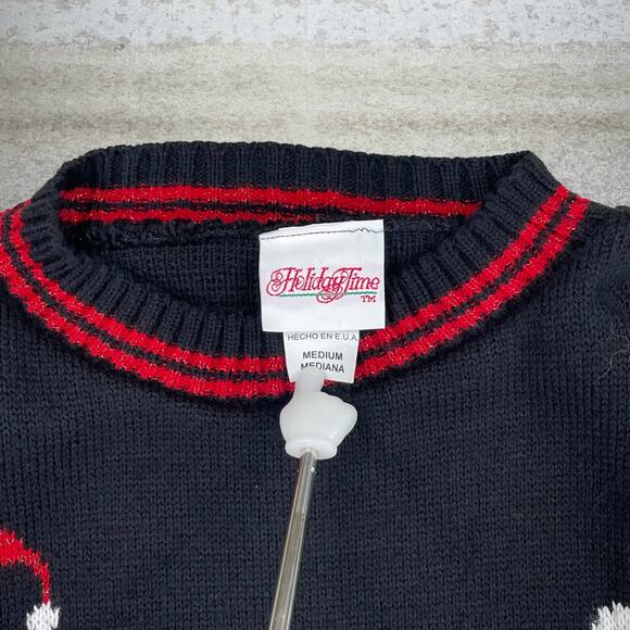 Vintage Chrismas Bears Sweater Jet Black Pullover Made in USA 90s - Picture 3 of 3